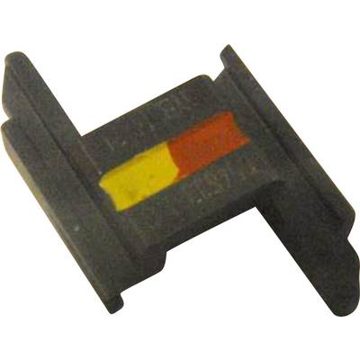 Un support en plastique avec un connecteur rouge et jaune au centre.