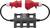 Câble électrique rouge avec deux connecteurs, fixé sur un support noir, utilisé pour le raccordement d'équipements industriels.