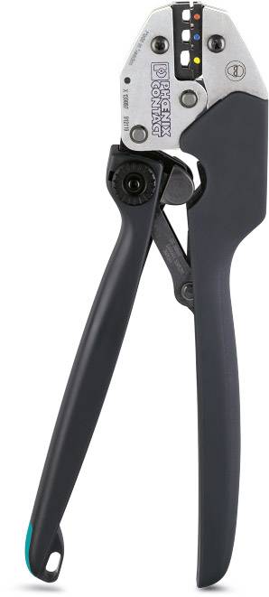 Outil de sertissage en métal et en plastique avec poignée ergonomique, adapté pour le sertissage de connexions de câbles.