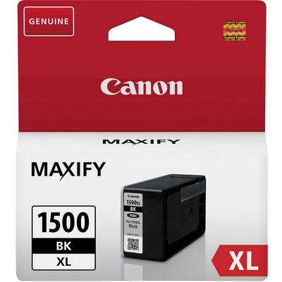 Cartouche d'encre Canon MAXIFY 1500 BK XL, encre noire, grande capacité, en emballage d'origine au design rouge et blanc.