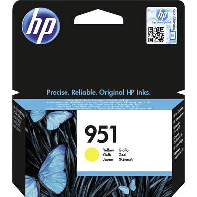 Emballage pour cartouche d'encre HP 951 Jaune avec un design de papillon, soulignant la précision, la fiabilité et l'originalité des encres HP.
