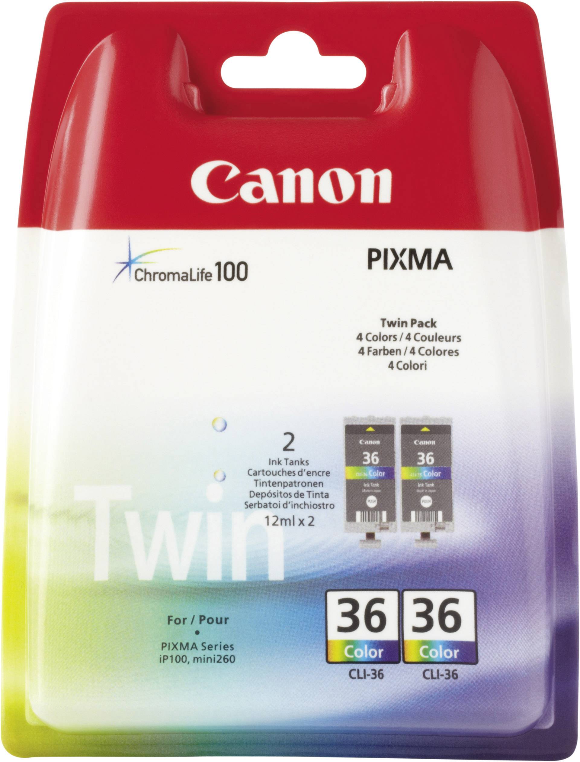 Canon Encre CLI-36 d'origine paquet de 2 cyan, magenta, jaune 1511B018
