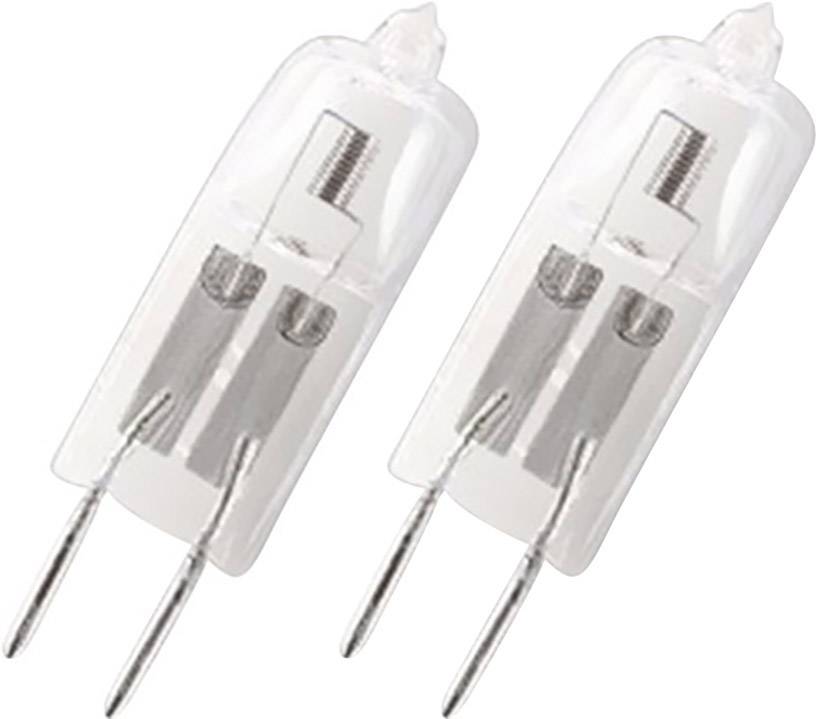 Deux lampes halogènes claires au culot G4 avec deux broches à chaque extrémité. Elles conviennent pour une utilisation dans des luminaires à basse tension.