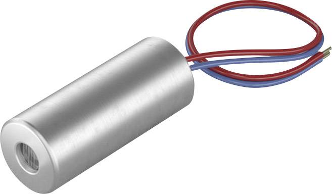 Électroaimant cylindrique avec deux fils sortants en rouge et bleu, sur un fond blanc.