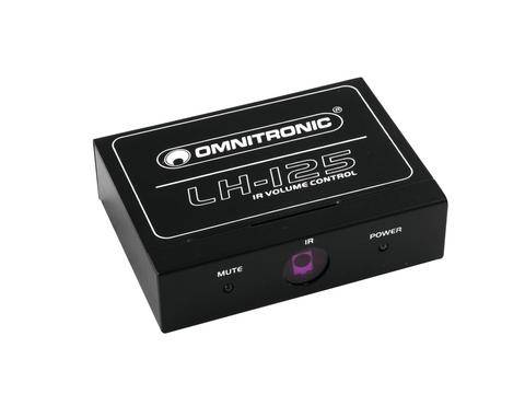 Un appareil Omnitronic LH-125 noir pour la régulation du volume par infrarouge, doté de témoins de sourdine, infrarouge et de mise sous tension.