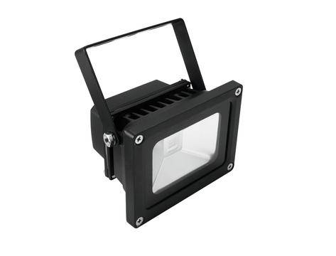 Un projecteur LED noir rectangulaire avec support de fixation réglable, adapté à l'éclairage extérieur.
