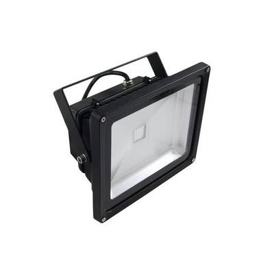 Projecteur LED rectangulaire noir avec câble et support en arc, adapté à l'éclairage extérieur.