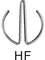 Symbole d'une tête de fourche stylisée au-dessus des lettres « HF ».