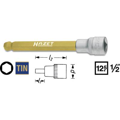 'Clé à chocs HAZET TIN, entraînement de 12,5 mm (1/2 pouce), le dessin indique les dimensions pour la longueur et le diamètre.'