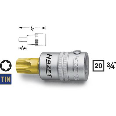 Embout à douille pour écrou à ergots HAZET avec profil revêtu de TIN, adapté pour vis Torx. Dimensions : 20 mm, 3/4 pouce.