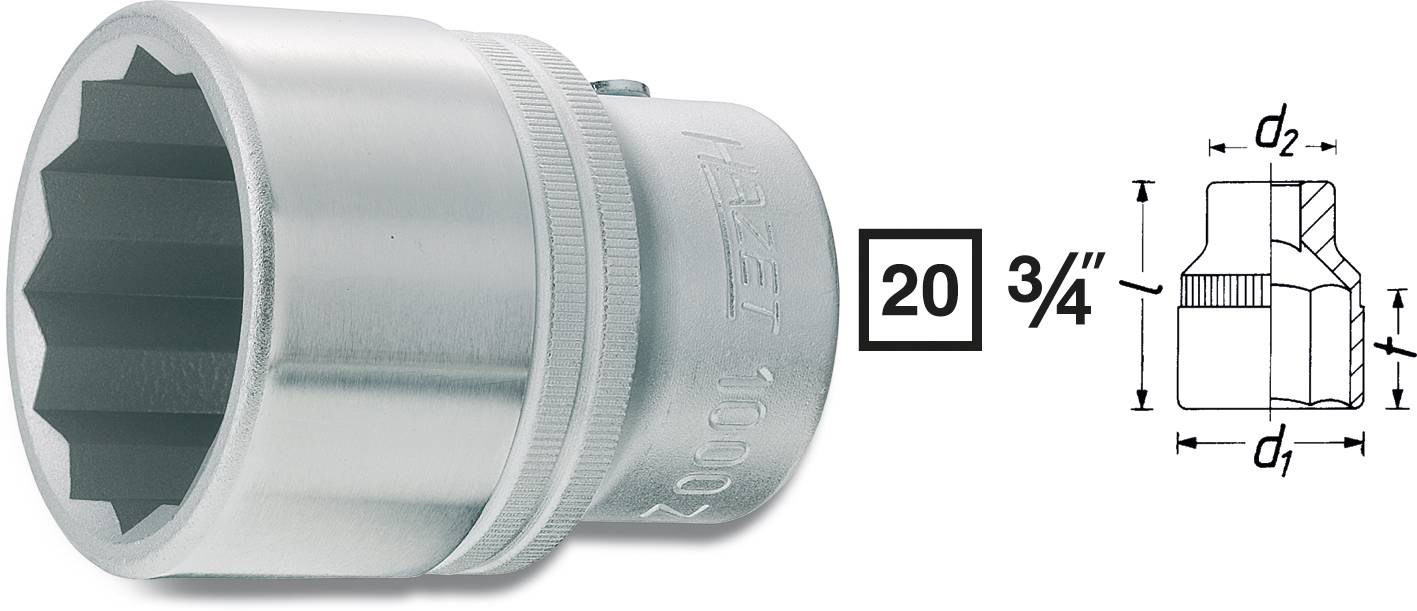 Douille 12 pans extérieurs 1 1/8" Longueur: 55 mm Hazet 1000AZ-1.1/8 Propulseur: 3/4" (20 mm) 1 pc(s)
