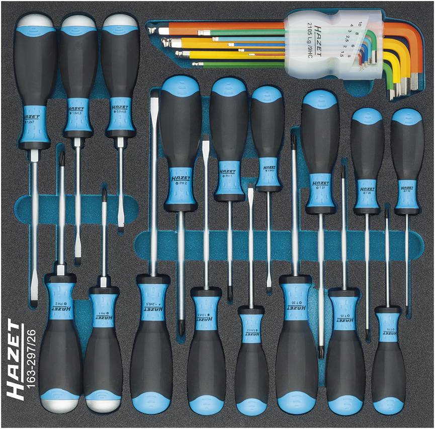 Hazet pour l'atelier Jeu de tournevis 26 pièces vis à fente, cruciforme Phillips, TORX® intérieur