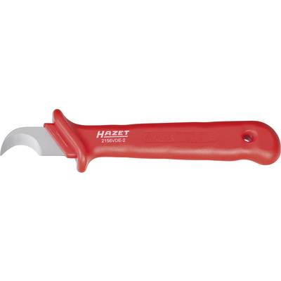 Couteau à câbles Hazet rouge avec lame courbée, numéro de modèle 2156VDE-2. Adapté pour le dénudage des câbles électriques.