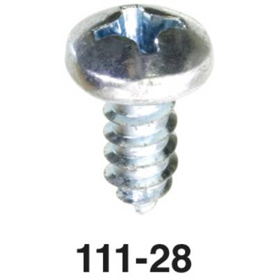 Une vis à tête cruciforme en métal argenté. Le numéro '111-28' est inscrit en dessous.
