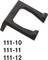 Un élément en plastique noir en forme de U. En dessous sont indiqués les numéros '111-10', '111-11', '111-12'.
