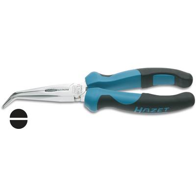 Pince coupante à bec pointu et courbé, avec des poignées bleu-noir, portant le nom de marque 'Hazet' sur la poignée. Adaptée aux travaux dans des endroits difficiles d'accès.