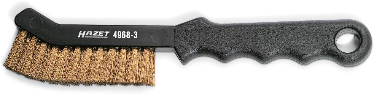 Brosse métallique avec poignée ergonomique noire et inscription de marque gravée. Poils dorés, numéro de modèle '4958-3'.