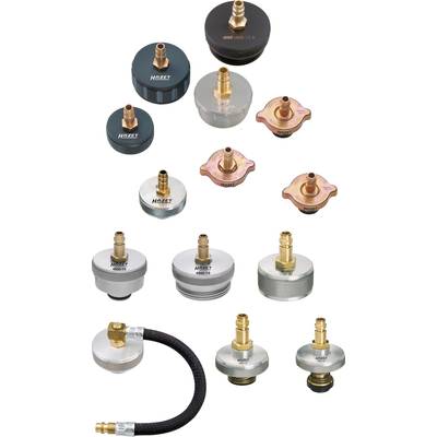 Différents adaptateurs et bouchons pour l'entretien des véhicules, de différentes tailles et formes, principalement en métal et en plastique.
