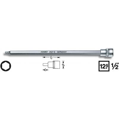 Clé à douille longue Hazet, modèle 2527-8, fabriquée en Allemagne. Indique les dimensions et l'usage pour un outil de 12,5 mm.