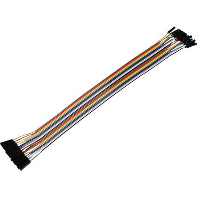 Câbles de cavalier multicolores avec des connecteurs noirs à chaque extrémité. Ils sont disposés en lignes parallèles.