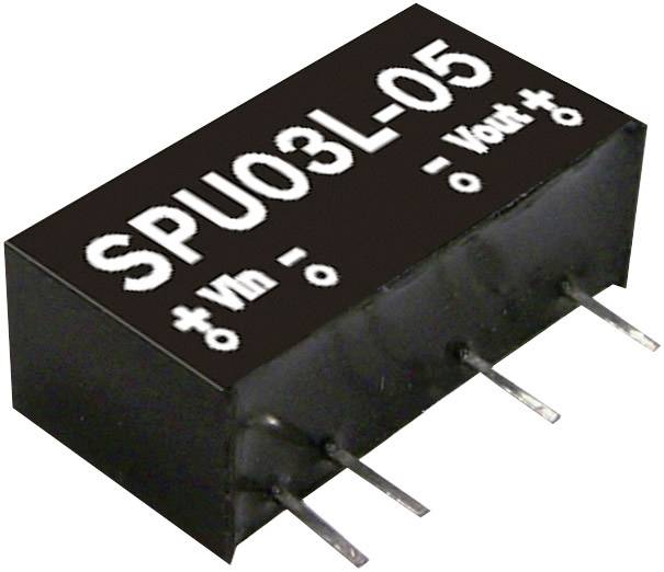 'SPU03L-05' - Convertisseur avec broches de connexion pour l'entrée 'Vin' et la sortie 'Vout'. Boîtier rectangulaire noir. Composant électronique.