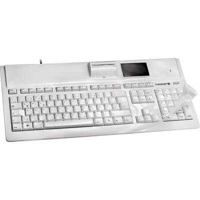 Clavier blanc avec lecteur de cartes intégré et écran dans la partie supérieure. Idéal pour le traitement sécurisé des données et une utilisation multifonctionnelle.