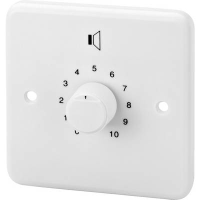 Bouton rotatif blanc avec des chiffres de 0 à 10 et un symbole de haut-parleur. Utilisé pour régler le volume sur un mur.