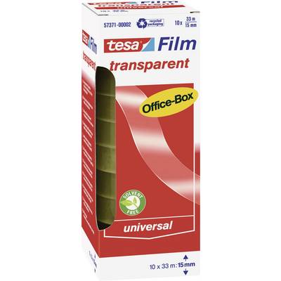 Emballage de 'tesa Film transparent', sans solvant, contenant 10 rouleaux de 33 m x 15 mm.