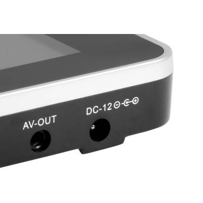Vue détaillée d'un appareil électronique avec des connexions AV-OUT et DC-12.