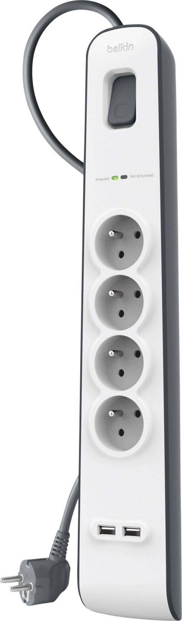 Multiprise Parafoudre 4 Prises / 2 Ports USB-A avec Câble 2 m Robuste