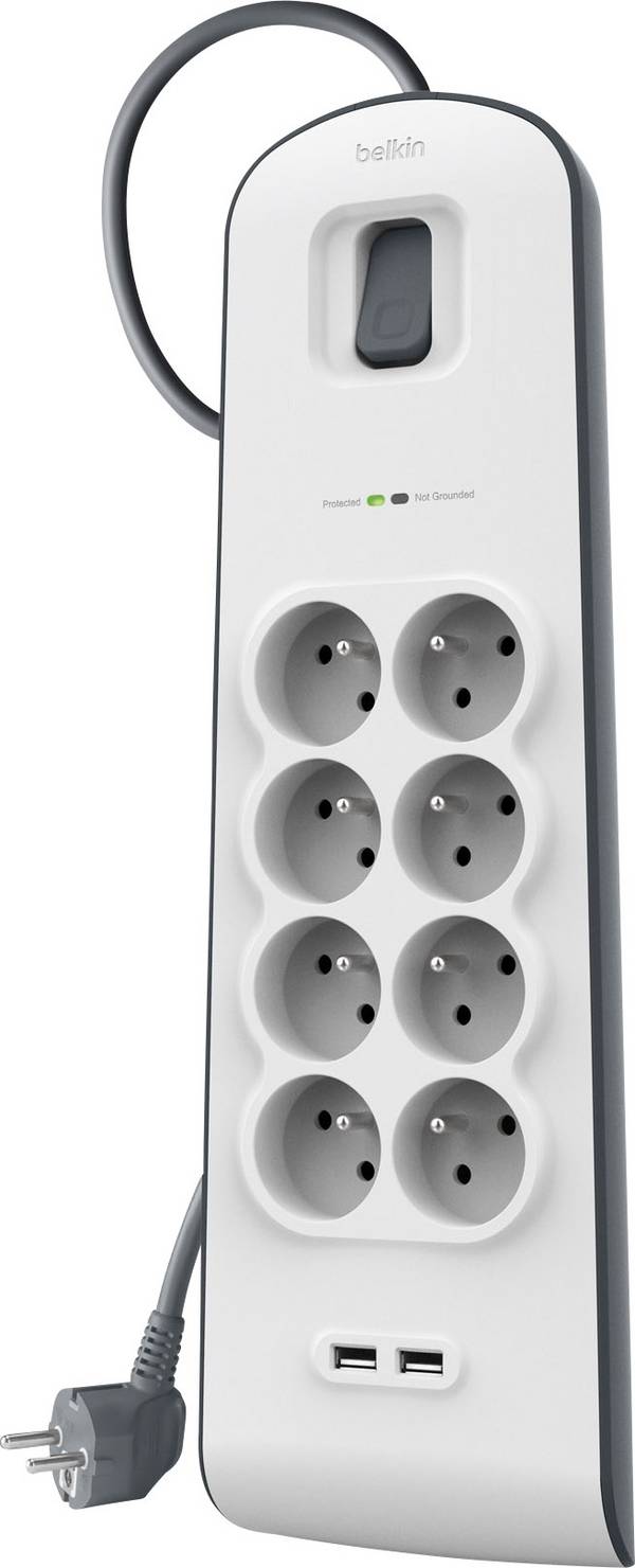 Multiprise Parafoudre 8 prises + 2 port USB 2.4A Cable de 2m