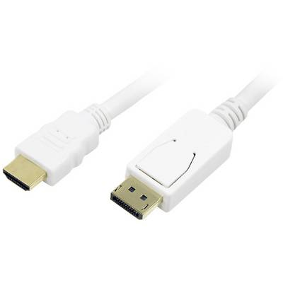 Un câble blanc avec une fiche HDMI sur le côté gauche et une fiche DisplayPort sur le côté droit.