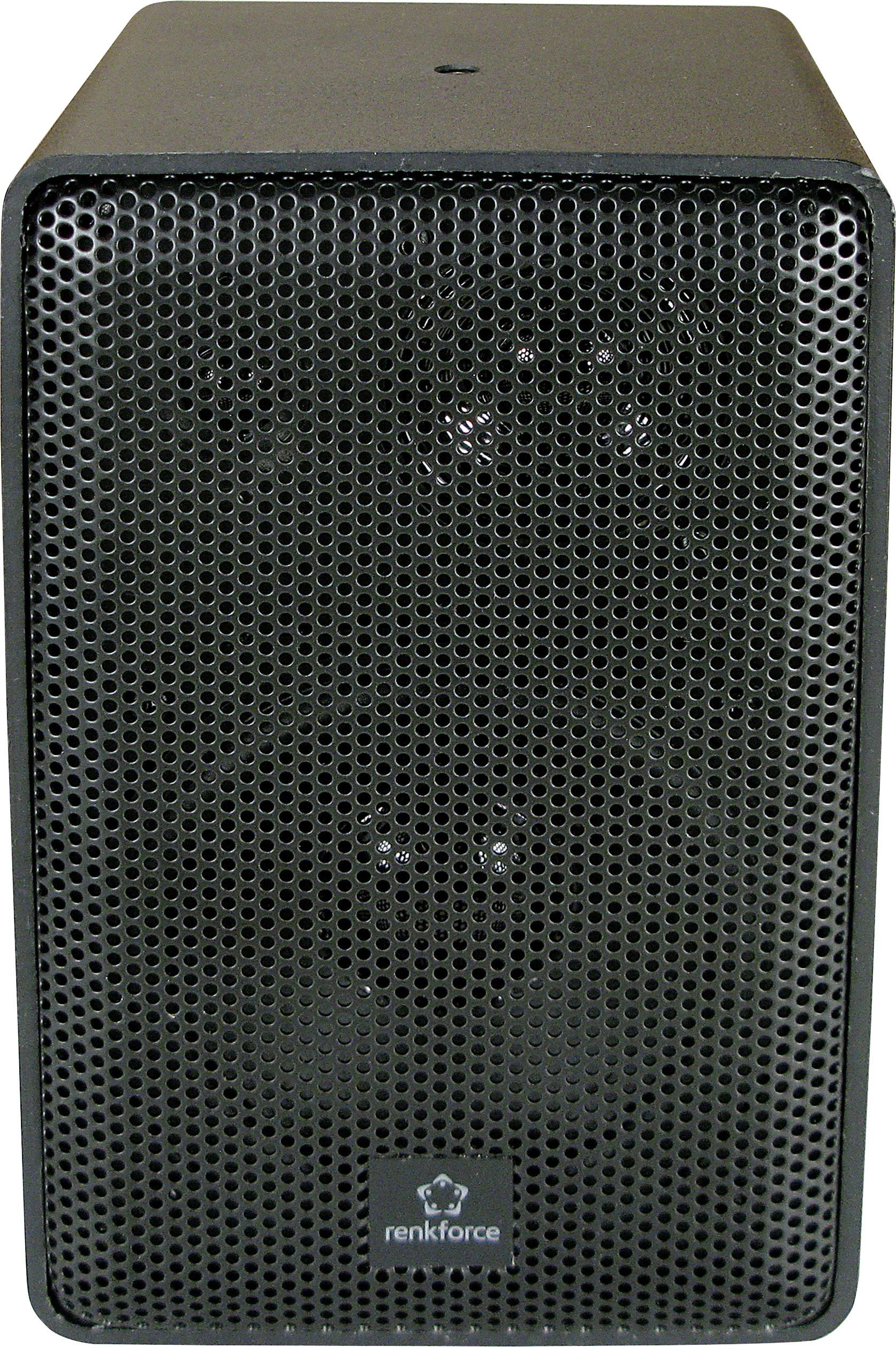 Un haut-parleur noir de renkforce avec une grille sur l'avant.