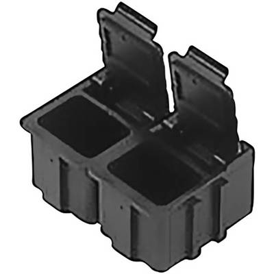Couvercle en plastique noir double avec deux compartiments rectangulaires et des couvercles rabattables.