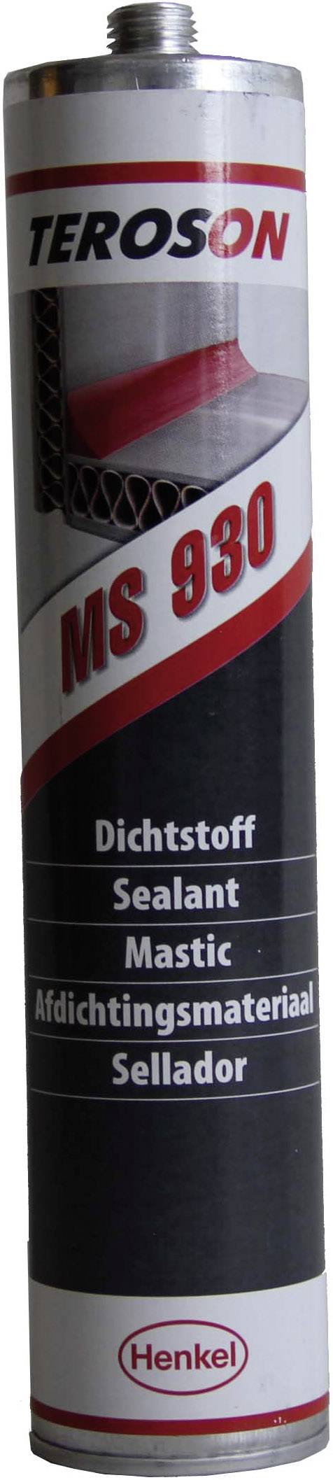 Cartouche de scellement portant l'inscription 'TEROSON MS 930'. Contient plusieurs langues pour 'Mastic'. Logo de 'Henkel' en bas.
