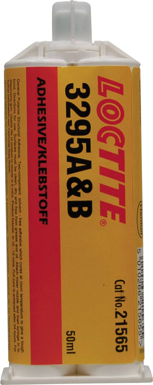 Colle bi-composante dans un cartouche jaune avec texte rouge 'LOCTITE 3295A&B'. Contient 50 ml.