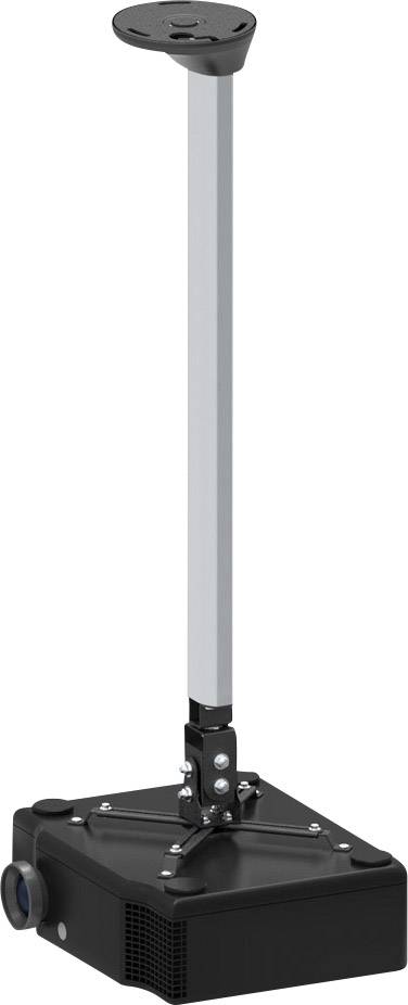 Support de projecteur avec socle ajustable noir et tige télescopique argentée. Idéal pour la fixation au plafond des vidéoprojecteurs.