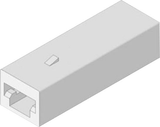 Bloc rectangulaire gris en plastique avec un petit élément en saillie sur le dessus et une encoche à une extrémité.