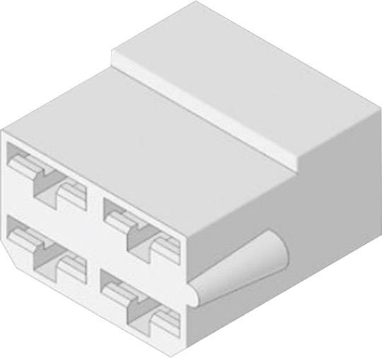 Un diagramme 3D d'une prise rectangulaire à quatre broches, montrant les points de connexion et la forme générale.