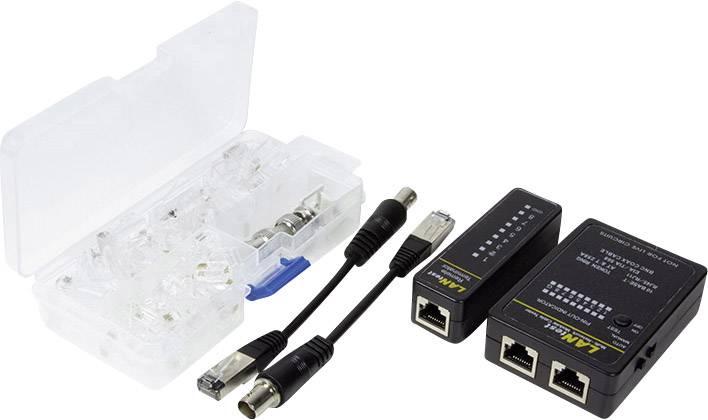 Ensemble de testeur de câble réseau avec pince à sertir, connecteurs réseau et outil multifonction ; pour la vérification et l'installation de câbles réseau.