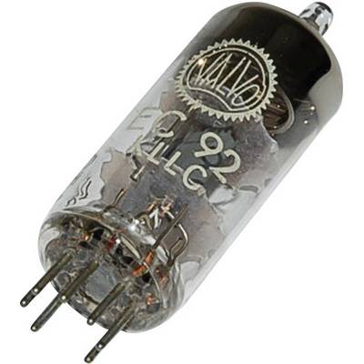 Un tube de verre avec plusieurs broches métalliques à la base. Inscriptions sur le tube : 'ECL 92 KILLG'. Composant électronique.