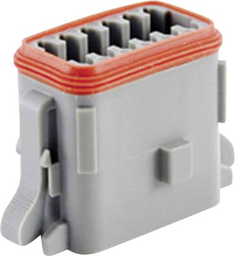 Connecteur électrique gris à plusieurs contacts avec un joint d'étanchéité rouge, utilisé pour raccorder des câbles électriques.