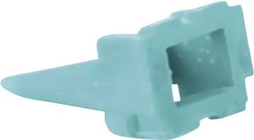 Un cheville en plastique turquoise vu de côté, utilisée pour la fixation dans les murs.