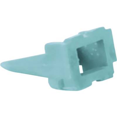 Un cheville en plastique turquoise vu de côté, utilisée pour la fixation dans les murs.