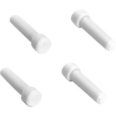 Quatre chevilles cylindriques blanches à tête plate, disposées de manière uniforme sur un fond blanc.