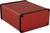 Un boîtier rectangulaire rouge en métal avec des bords et des vis noirs aux coins, adapté pour les appareils électroniques ou les modules.