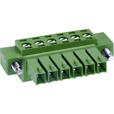 Adaptateur de bloc de bornes à six pôles de couleur verte, avec connexions à vis, utilisé pour les connexions électriques dans les circuits.