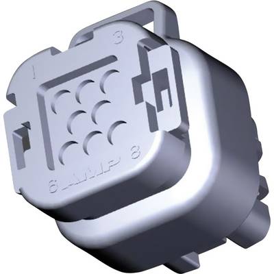 Connecteur avec neuf contacts disposés en carré, numérotés de 1 à 9. Boîtier en plastique avec cadre rectangulaire et élément de fixation.