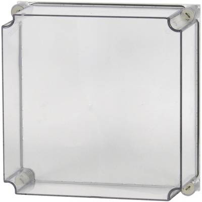 Couvercle rectangulaire transparent en plastique avec des coins arrondis, adapté comme boîtier de protection pour composants électroniques.