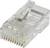 Connecteur Ethernet RJ-45 transparent, utilisé pour établir des connexions de câbles réseau dans les réseaux informatiques.